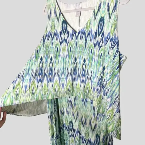 NWT Chico's Maxi Dress Size 3 US XL 16/18 Ikat Popover Regatta Blue Green Travel - Picture 6 of 15